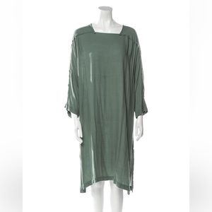 Black Crane linen-blend sage green loose midi dress